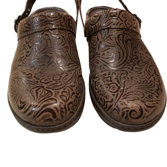 Dankso Clogs Women's 10.5 Floral Embossed Tooled Leather Nurse Brown Shoes - Picture 4 of 12